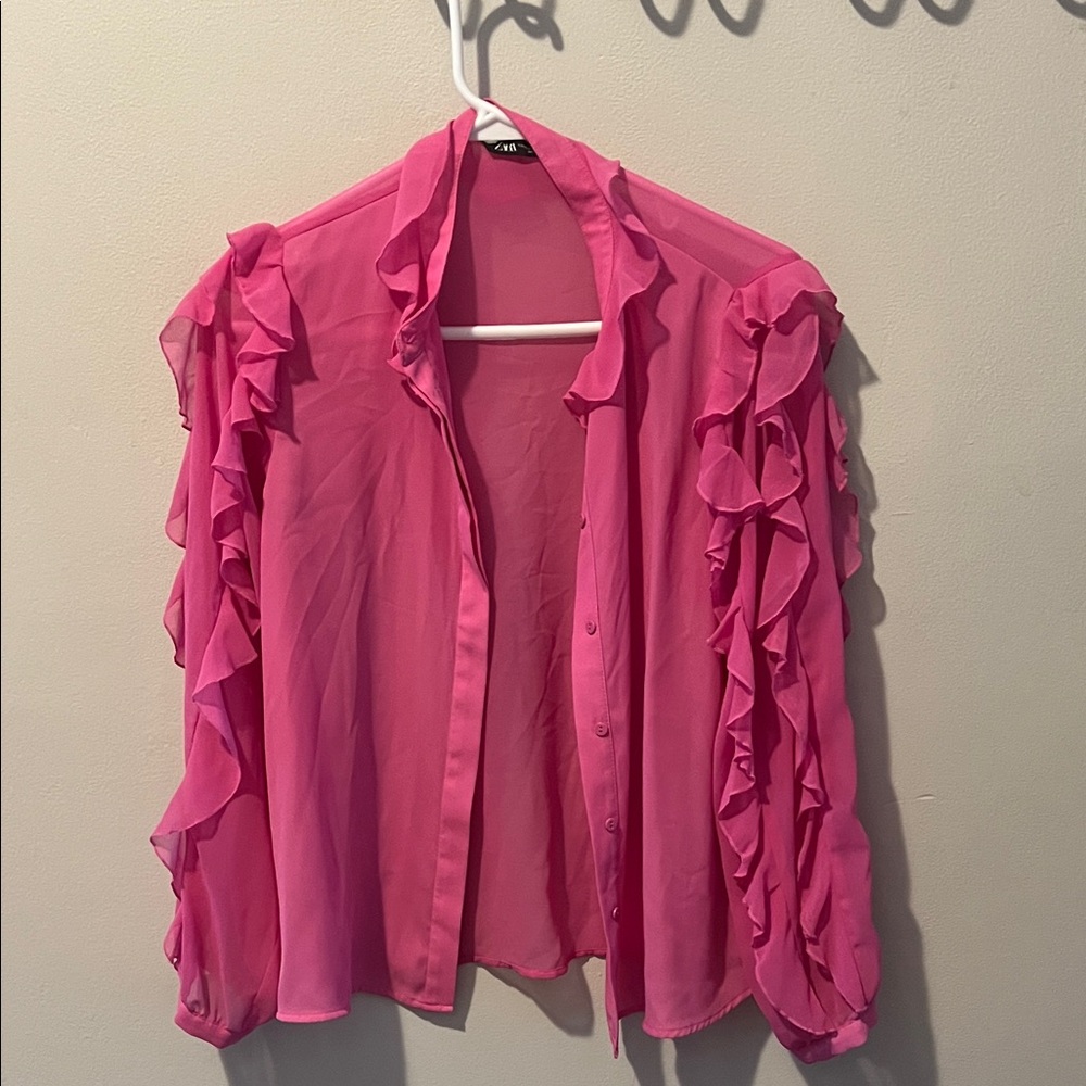 Zara Fuchsia Ruffle Sleeve Blouse